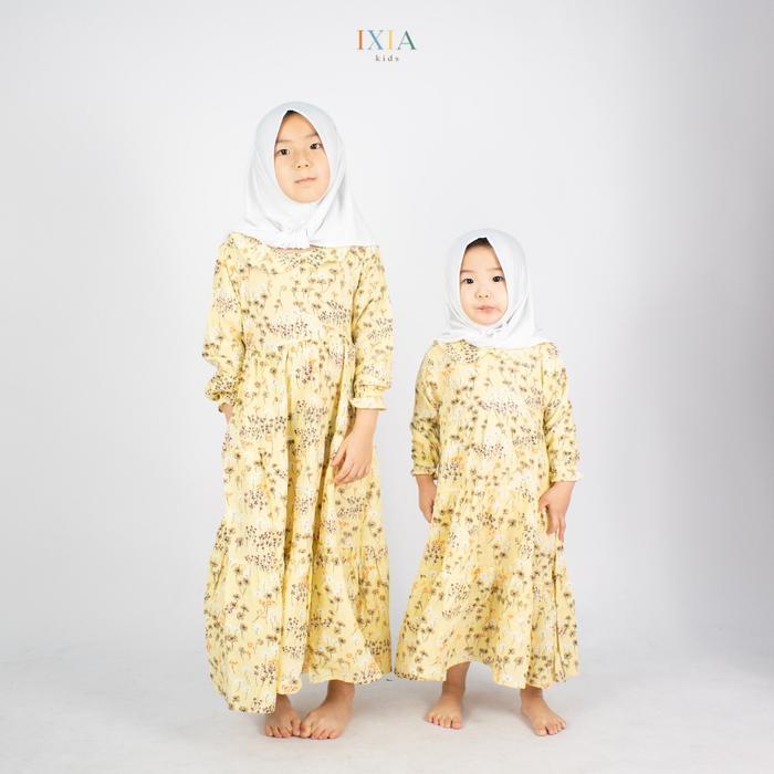 [ Ixia Kids ] Nara Dress / Baju Dress Gamis Anak Perempuan 1-8 Tahun - Yellow Floral, 1-2Y