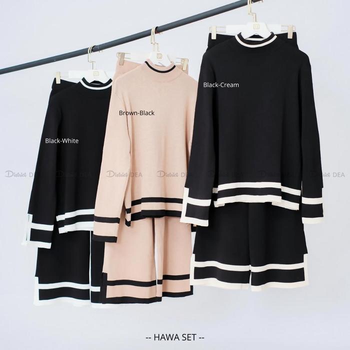 DISTRICT DEA - Hawa Set - set rajut lengan panjang - celana rajut polos - setelan rajut - set rajut 