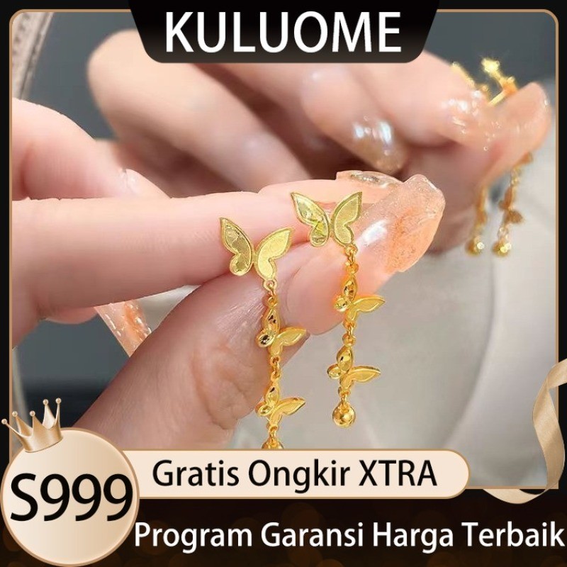 KULUOME Anting Emas Vietnam Pasir Emas Kupu-Kupu Fashion Anting Kupu-Kupu s999