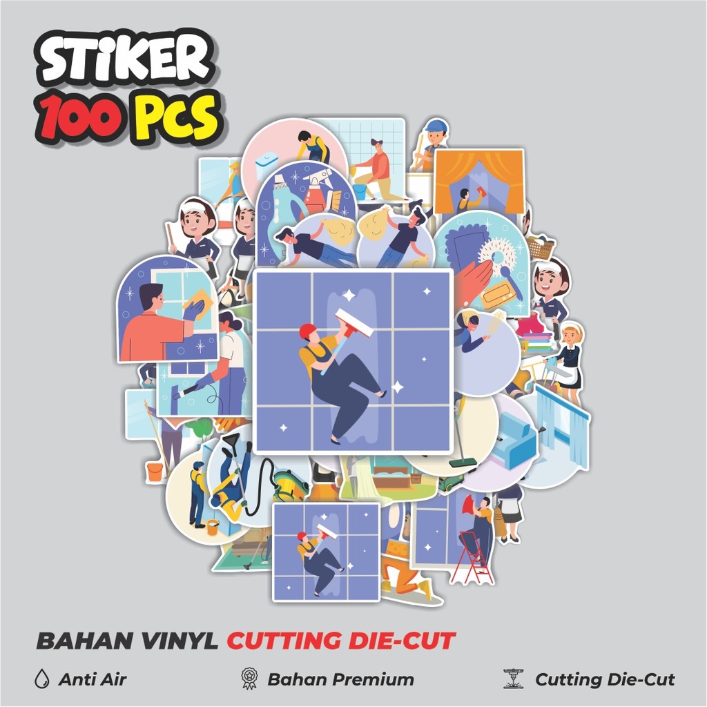 Terbaru 50 pcs Stiker CLEANING SERVICE Dekorasi Lucu Kreatif untuk Notebook, Skateboard, HP