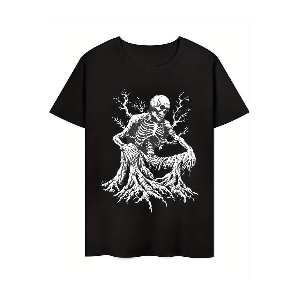 Kaos Motif Pohon Tulang - Kaos Gothic Halloween Unisex, Cocok untuk Pasangan, Kaos Santai Hitam Berb