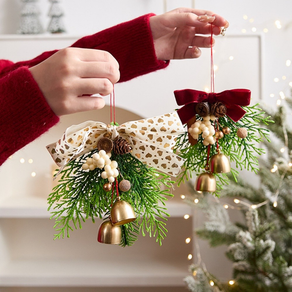 Dekorasi Natal, lonceng Natal, ornamen pita