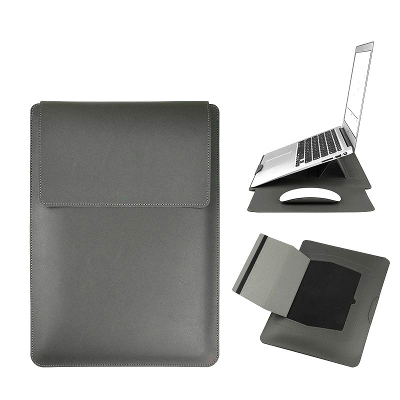 Dormin Leather Laptop Sleeve 13.3'15.6' with Adjustable Ergonomic Stand Non Magnetic Velcro Design P