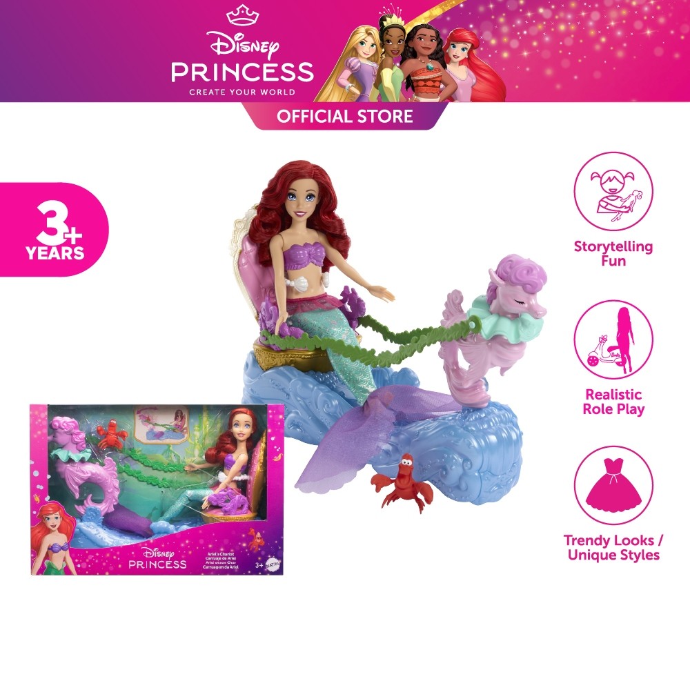 Discount Disney Princess Ariel & Rolling Chariot With Removable Fashion Tail & Sebastian Figure,