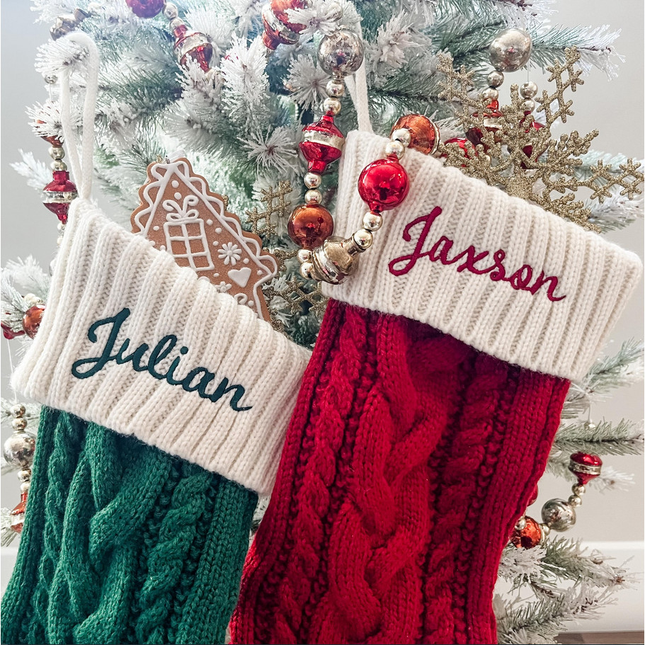 Personalized Family Christmas Stockings, Custom Knit Stockings, Xmas Family Gifts, Holiday Decor, Ch