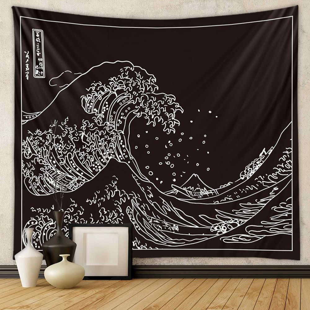 Tapestry Gaya Jepang Gelombang Ukiyo-e Tapestry Dekorasi Ruangan Kain Latar Belakang ins Kain Gantun