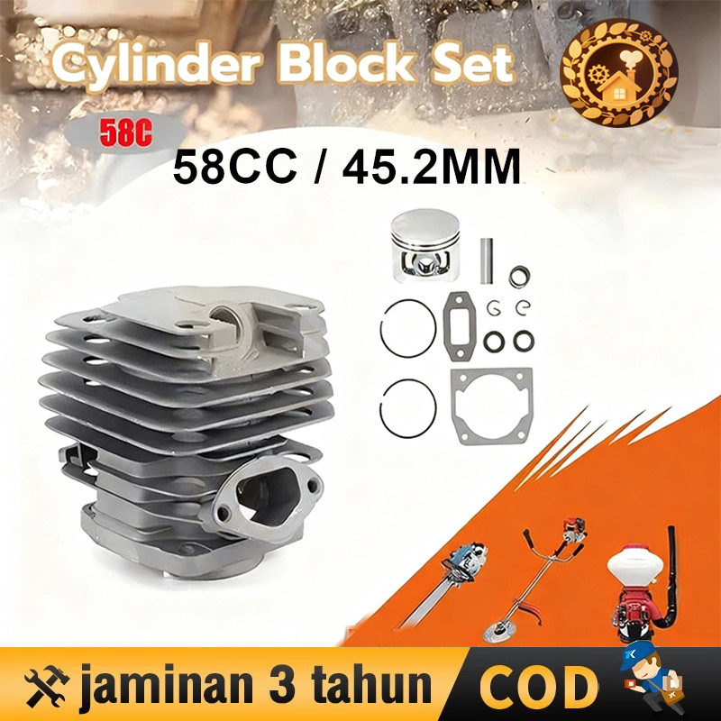 Newest 5800 Cylinder Block Assy Komplit Blok Chainsaw 58cc+paking kop diameter 45.2mm Chainsaw kompl