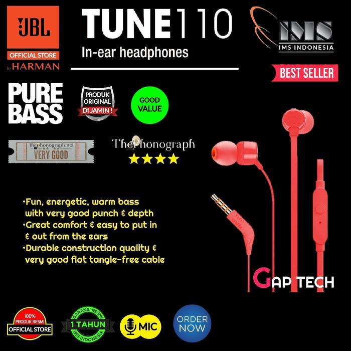 JBL T110 In Ear Headphones 100% Original - Merah