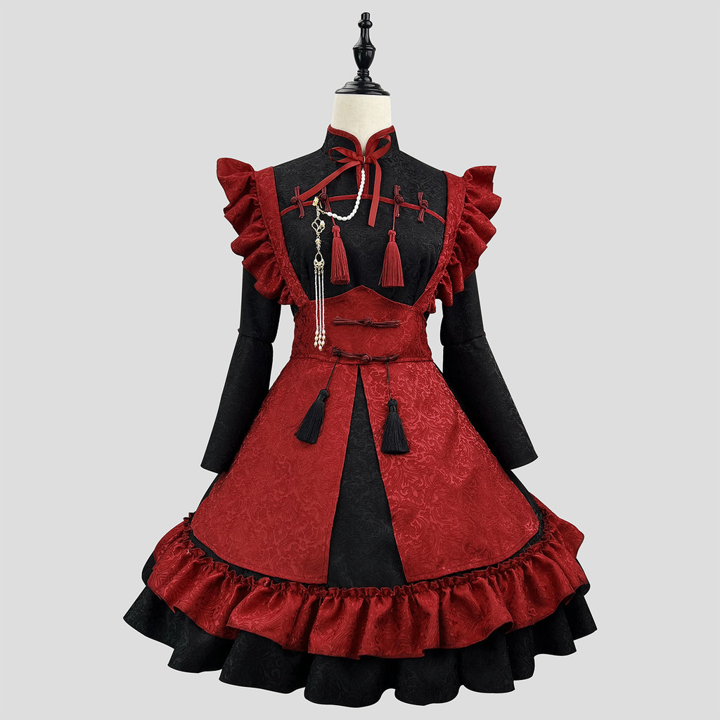 Original New Chinese Style Embossed Jacquard Lolita Dress Maid Costume Cosplay Maid Outfit Plus Size