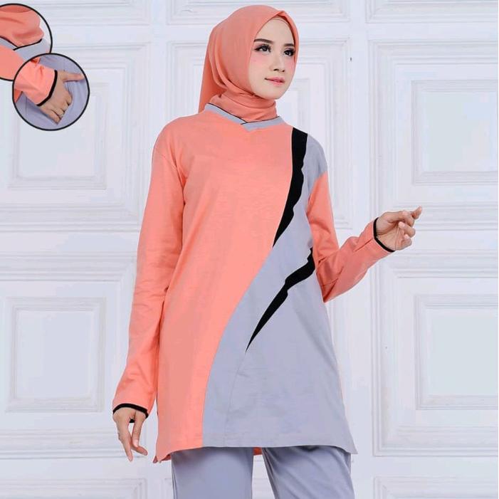 Atasan Baju Tunik Olahraga Muslim Wanita/Baju Olahraga Muslim Wanita Dewasa Tearu Panjang - ATASAN T