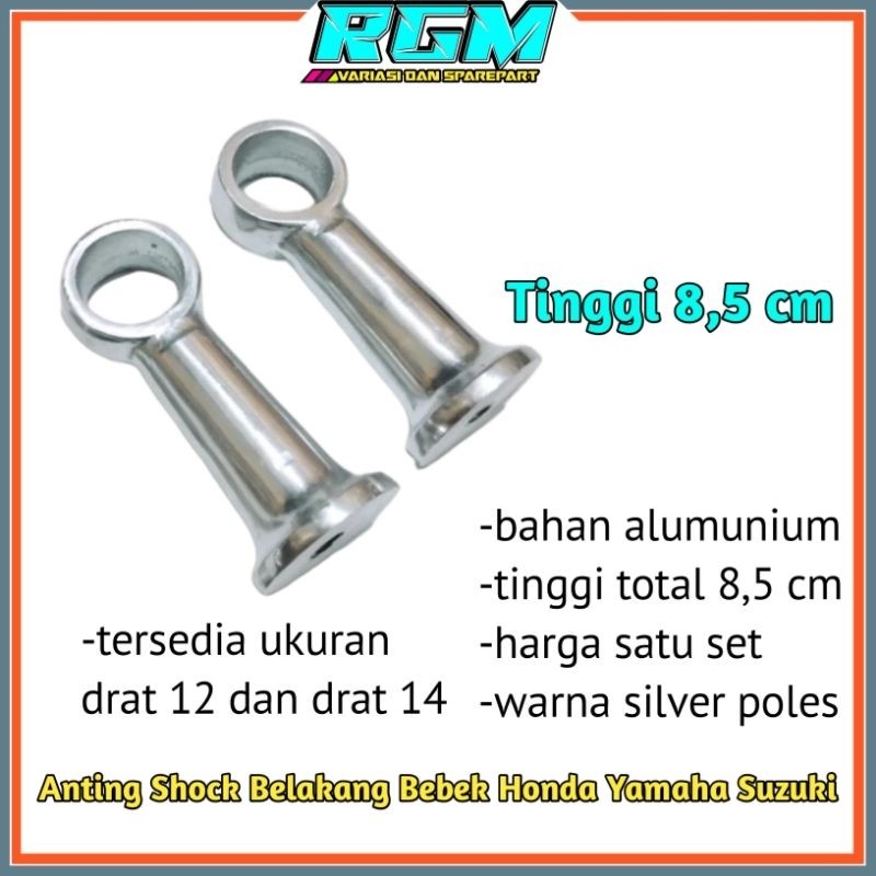 Peninggi Shock Belakang Bebek Anting Shock Bebek Tinggi 8,5 cm Drat 12 Drat 14