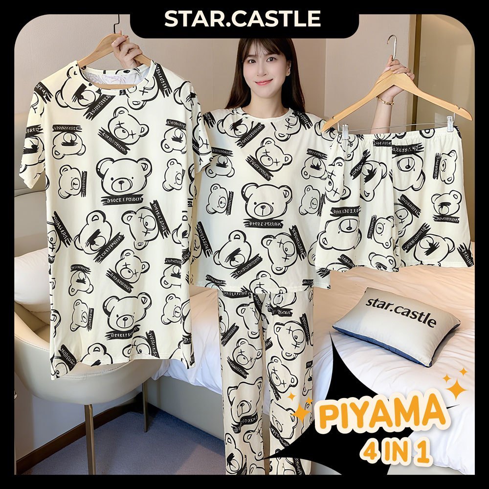 FIROSADA  Piyama 4 set Wamita Dewasa Jumbo Lembut dan Dingin  /4in1 Baju Tidur Set Daster Celana Pen