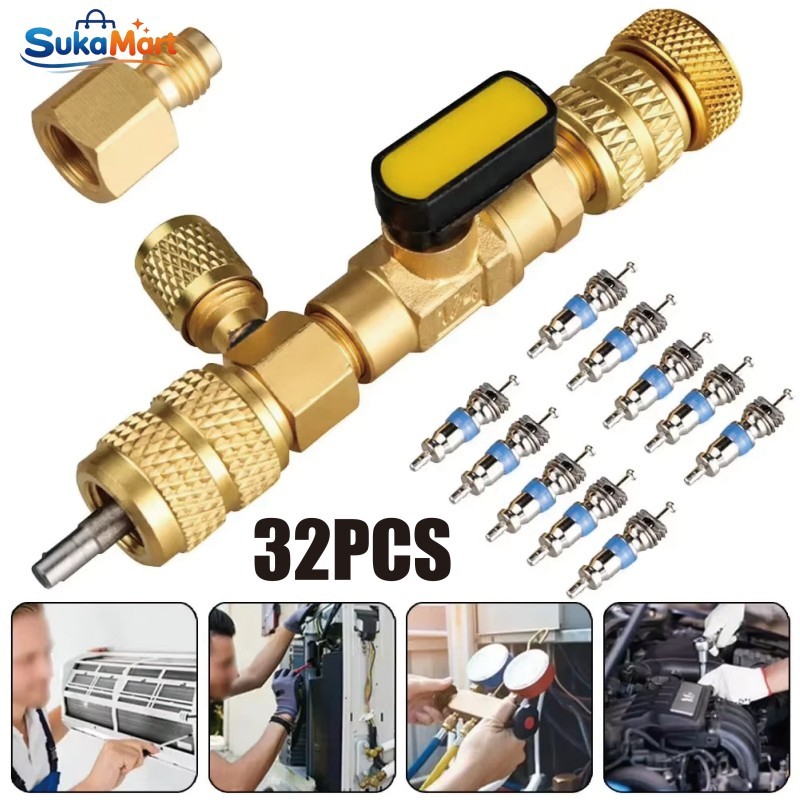 32PCS Set Tool AC untuk R22 R410A R404A dengan Valve Core Remover Installer Port yang Presisi