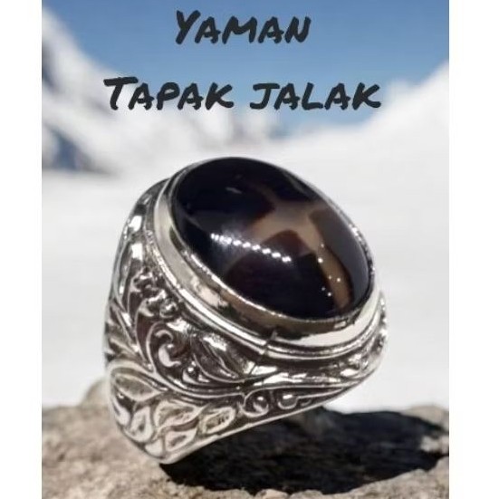 Cincin batu akik yaman Wulung tapak jalak tembus senter Batu asli 100%
