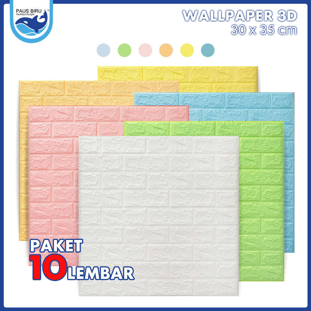 Paus Biru - PAKET 10 PCS | Wallpaper Dinding 3D Foam Bata | Timbul 3D Bata Classic Brick Putih 70x77