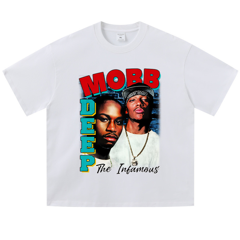 COD MOBB DEEP Gaya Retro Lengan Pendek Setengah Lengan Cetakan Penyanyi Atasan Leher Bulat