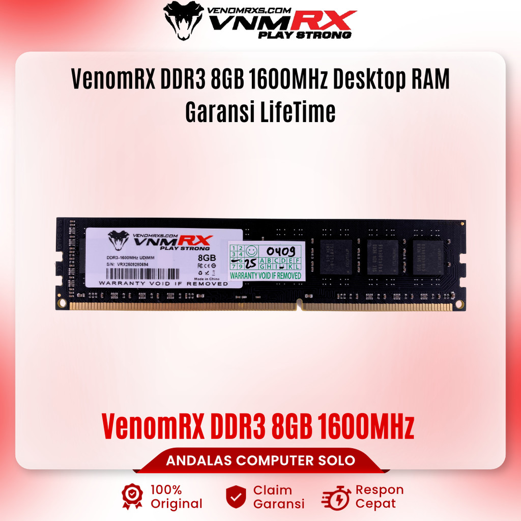 RAM PC VenomRX 8GB DDR3 1600Mhz PC12800 Longdimm