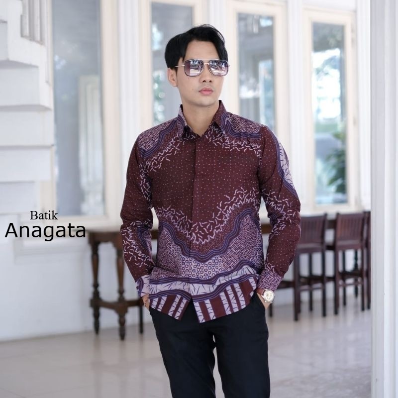 Batik Anagata Motif Usman Bergundi Kemeja Batik Pria Slimfit Lengan Panjang Lapis furing Baju Batik 