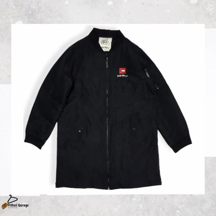 Long Bomber Oversize Jacket Keith Haring Big Bordir Black Full Print