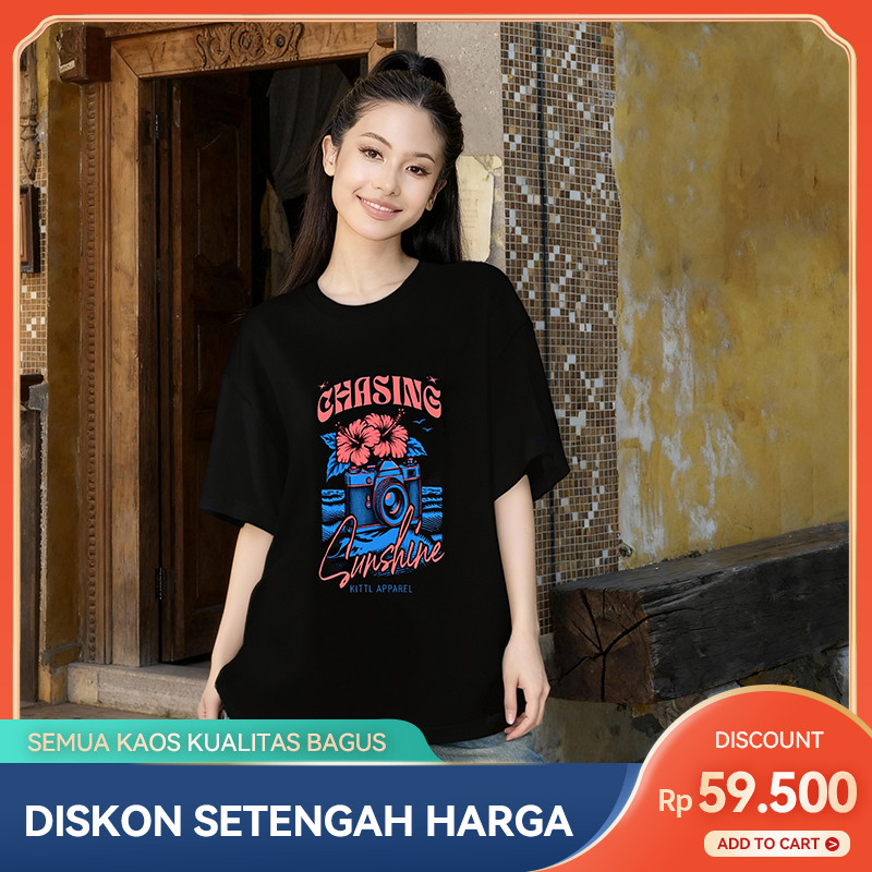 Kaos Hitam dengan Desain Kamera dan Bunga Hibiscus kain katun adem
kain katun polos premium
casual s