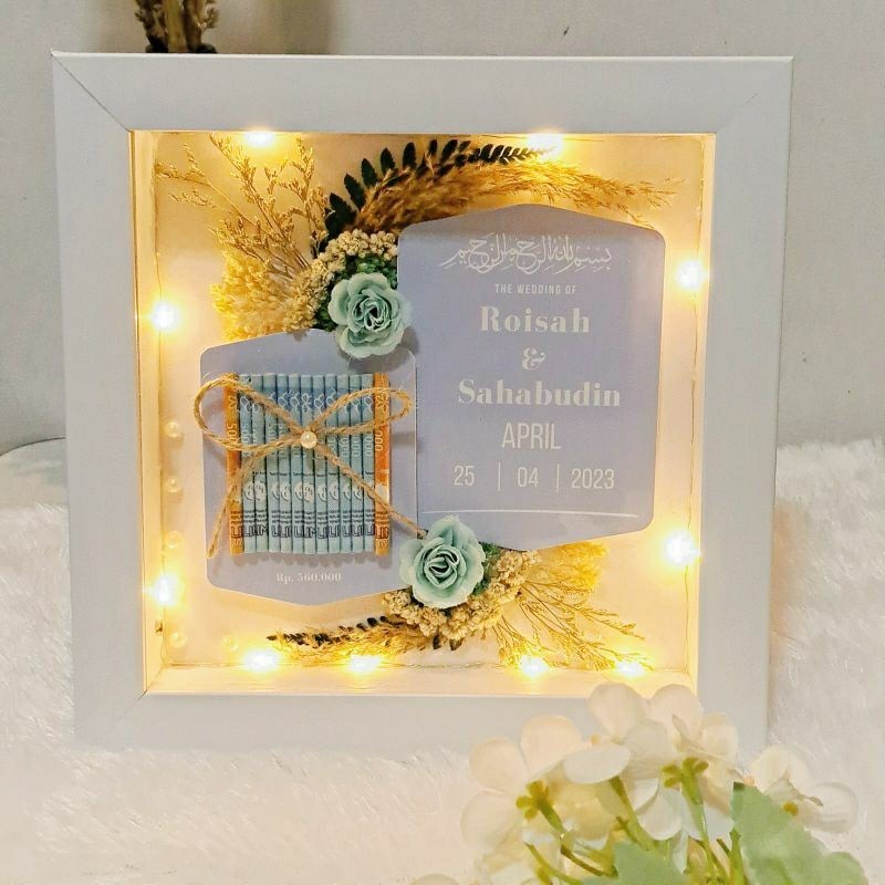 Custom BINGKAI MAHAR PERNIKAHAN CUSTOM /MAHAR IN FLOWER FRAME 3D CUSTOM/ FRAME MAHAR