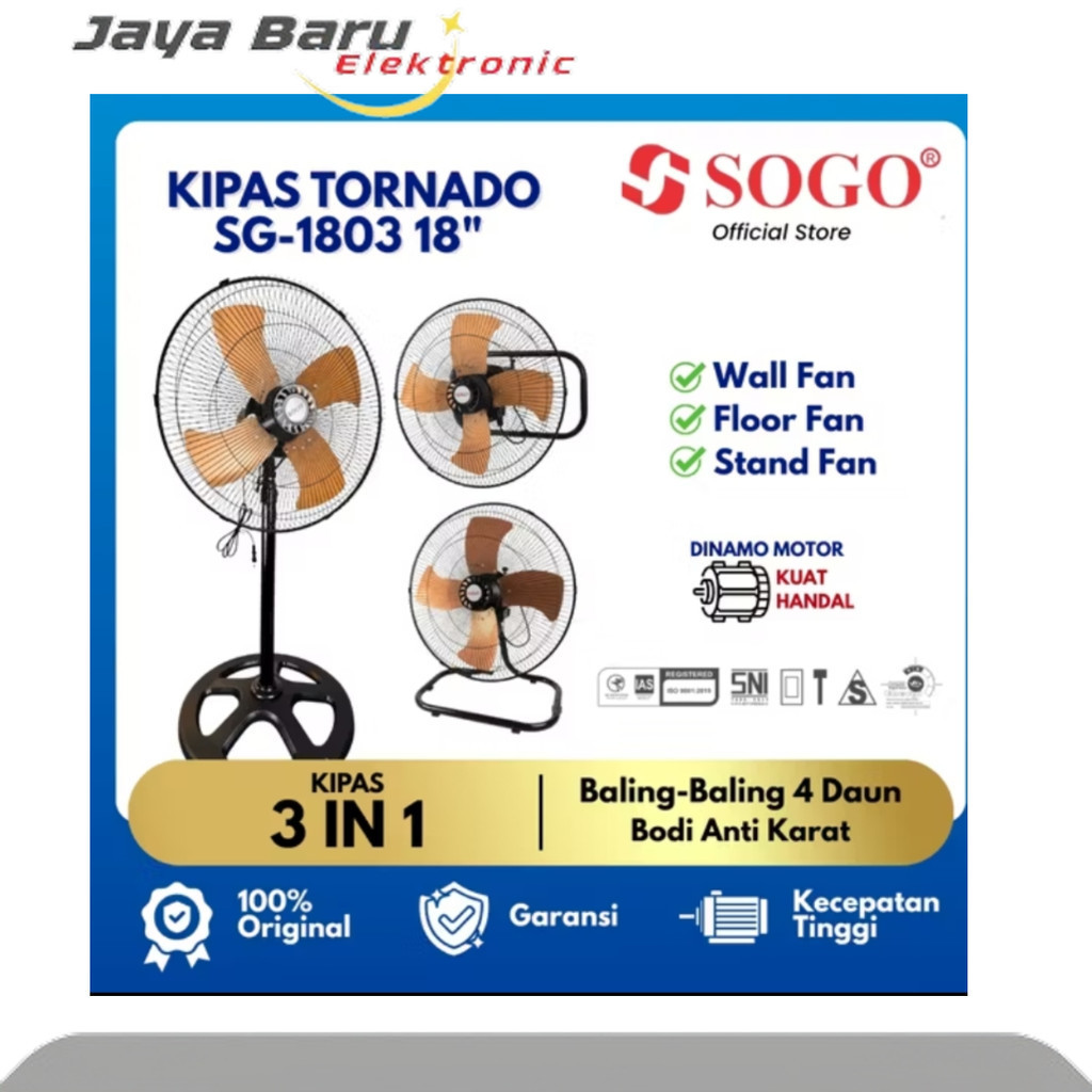 SOGO 18 inch Kipas Angin Tornado 3in1 Besi Standing Fan Floor Fan Wall Fan SG-1803
