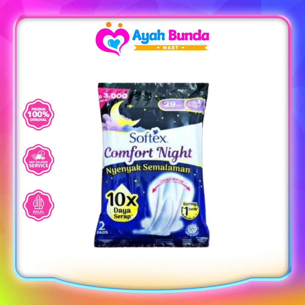 Softex Comfort Night Wing 2 Pads - Pembalut Malam Sachet | Ayah Bunda Mart