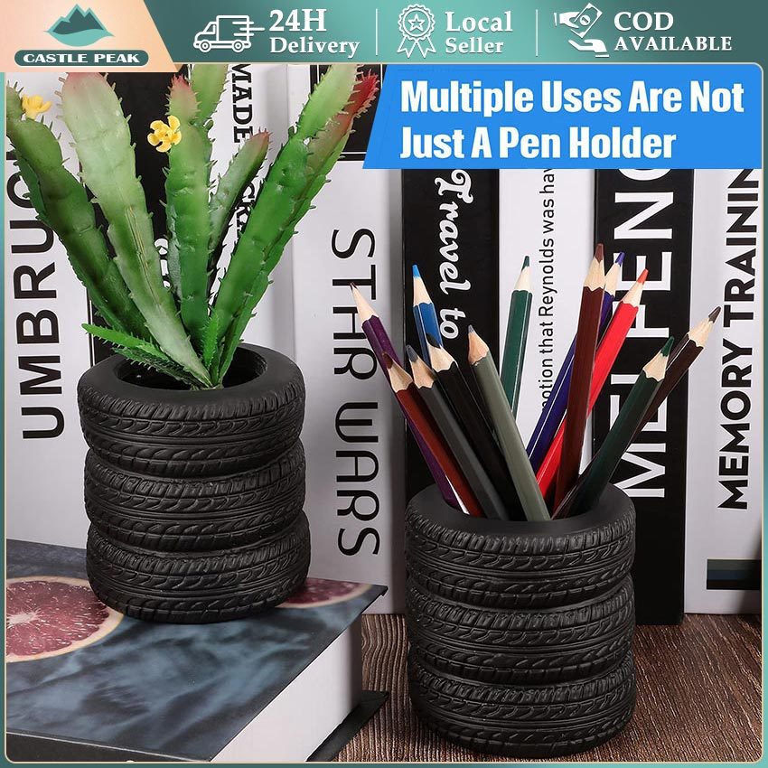 Tempat Pensil Karet Ban Mobil 3 Lapis - Organizer Meja Kantor Unik, Pot Tanaman Kaktus Dekorasi Meja