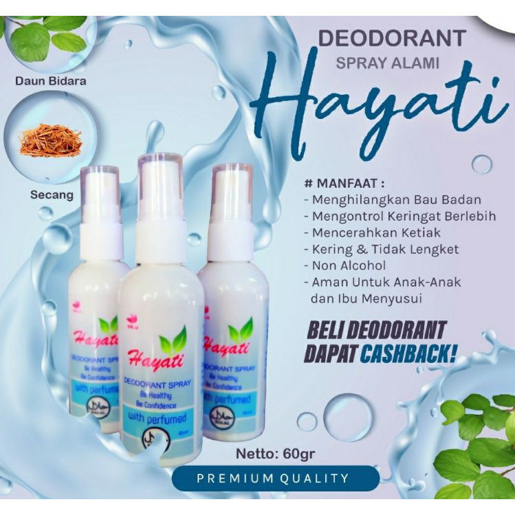 Deodorant Spray Hayati isi 60 ml - Deodorant Hayati HNI HPAI Alami Herbal membantu menghilangkan bau