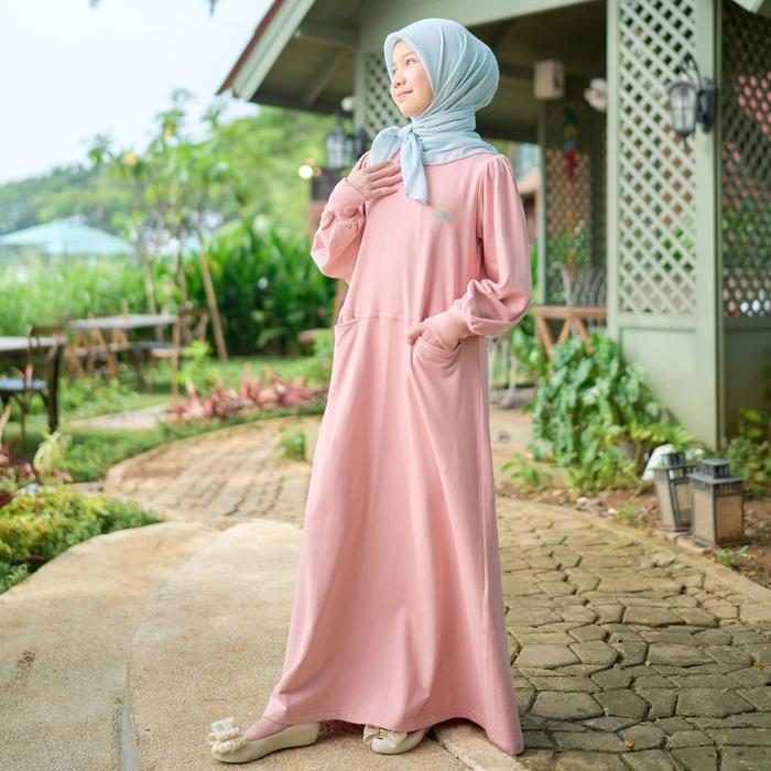 LITTLE MISSMOS – LUNA CASUAL DRESS  Gamis Kaos Basic Bahan Baby Terry untuk Anak Perempuan Muslim 4-