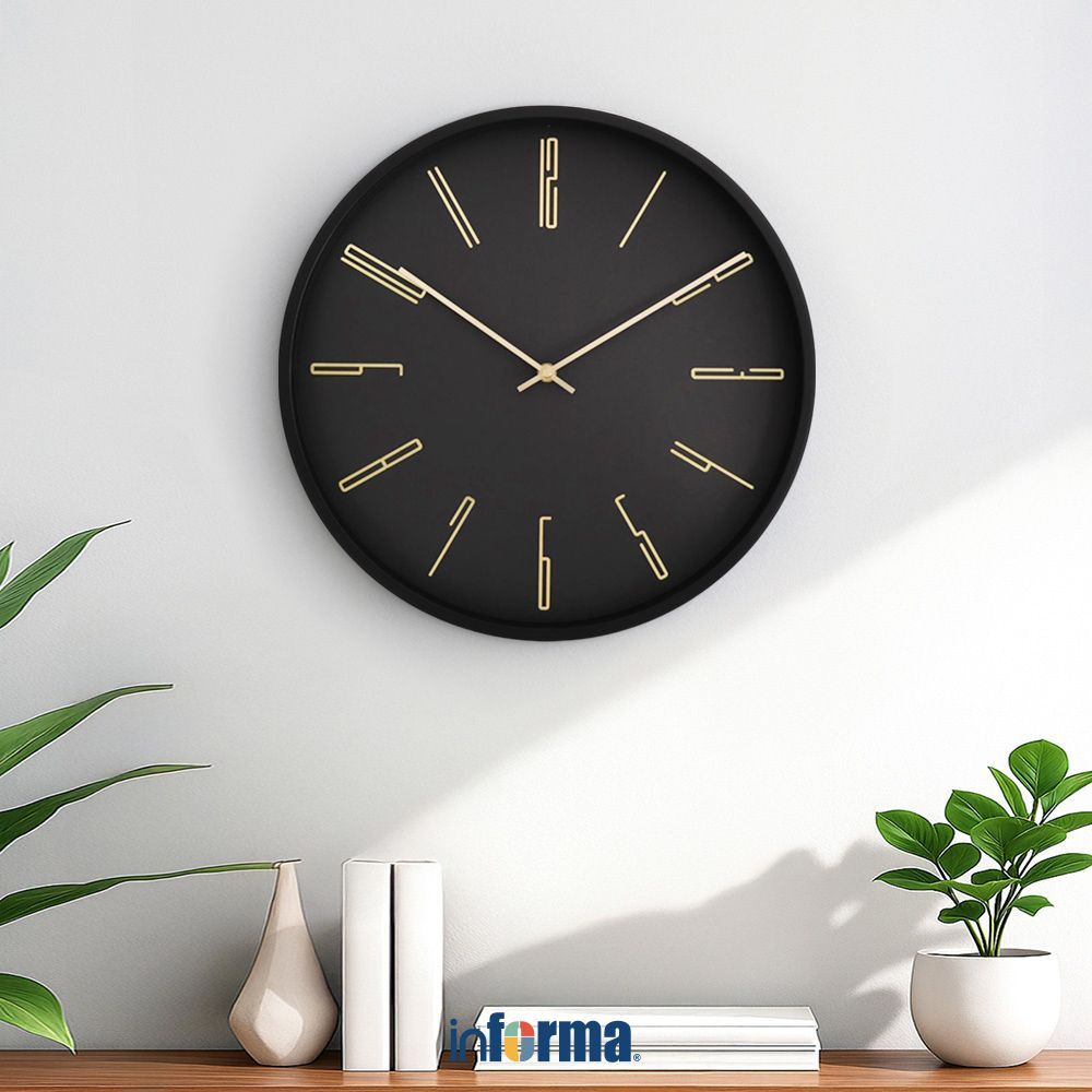 Informa 40 cm Jam Dinding 124Bk - Hitam Wall Clock Jam Tembok Aesthetic Dekorasi Rumah Hiasan Dindin