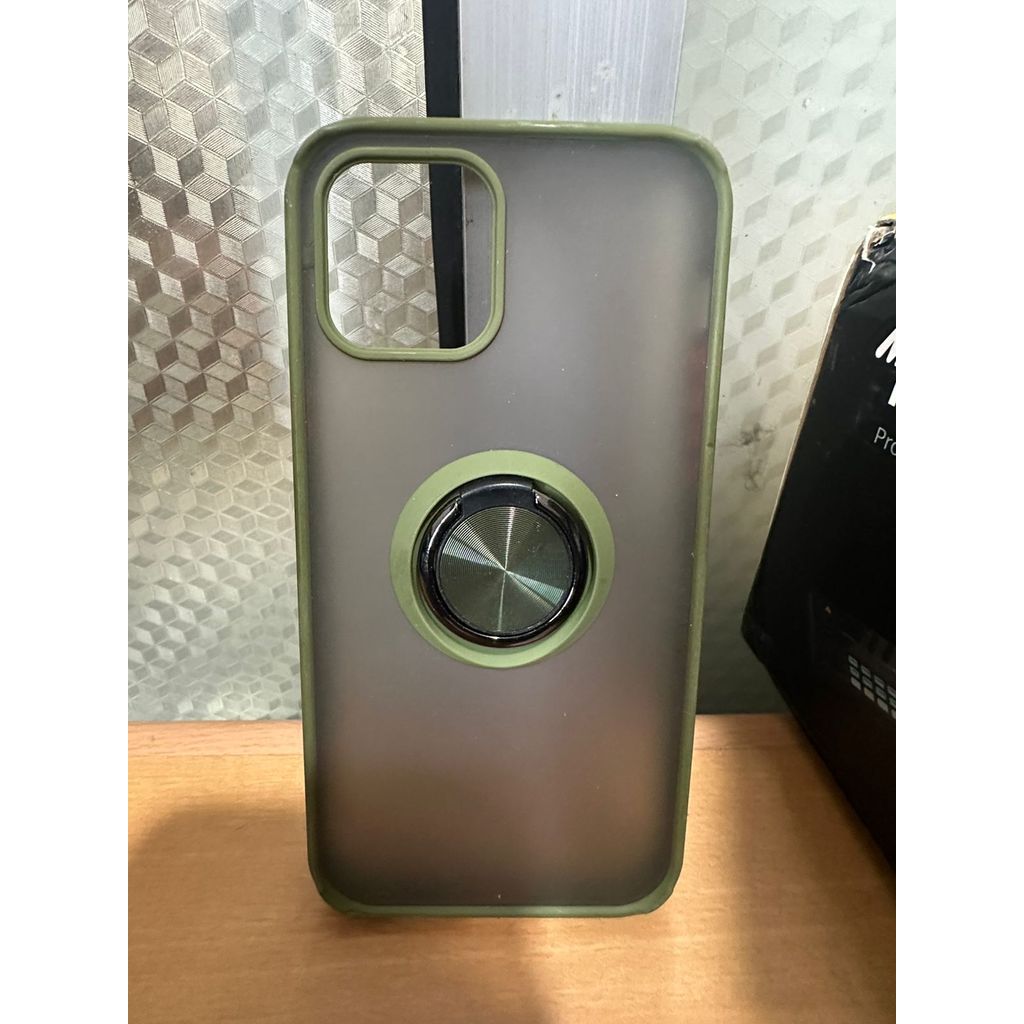Casing HP Hardcase Transparan dengan Cincin Magnetik dan Pinggiran Warna Hijau EX DISPLAY