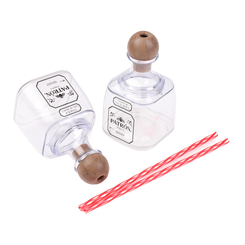 124Pcs 375ml Mini Tequila Bottles 15*83cm Acrylic Reusable Cups With Straw Hole Decoration Patron Bo