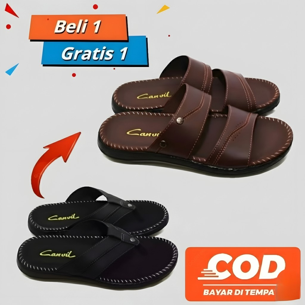 SANDAL KEKINIAN KULIT PRIA SELOP KEREN LOKAL CARVIL PROMO JAPIT ELEGANT KASUAL TERBARU DEWASA