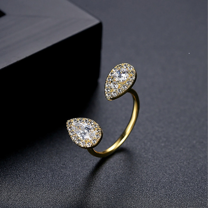 Cincin Geometris Emas Berlapis Minimalis Cincin Terbuka yang Bisa Disesuaikan, Bentuk Air Mata, Desa