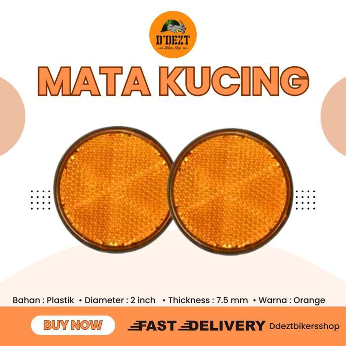 MATA KUCING BULAT ORANGE LAMPU REFLEKTOR SEPEDA MOTOR MOBIL