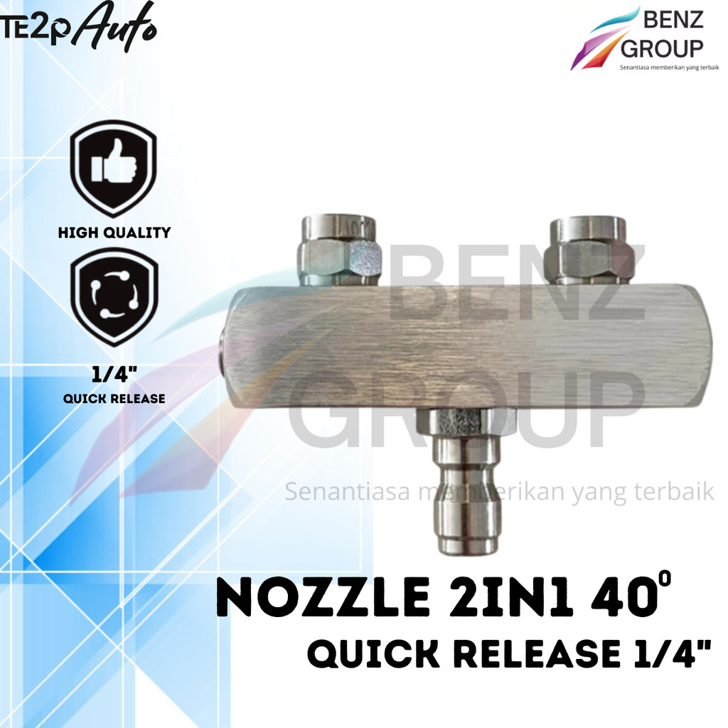 Te2p Auto Nozzle Tip 2in1 40° Ujung Semprotan Gun Penyemprot Nosel 2 Mata Quick Release Adaptor 1/4"