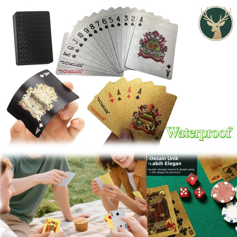 Kartu Remi Premium Kartu Remi PVC Anti Air Poker Plastik Hitam Foil Premium 54 Lembar Tahan Lama  Fo