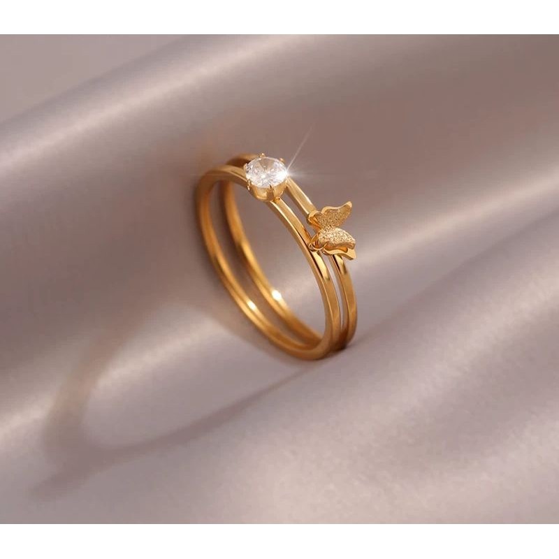 ARTZ Cincin Titanium Fashion 2Layer Kupu Kupu 1Set=2Pcs Bahan Titanium Asli Anti Karat