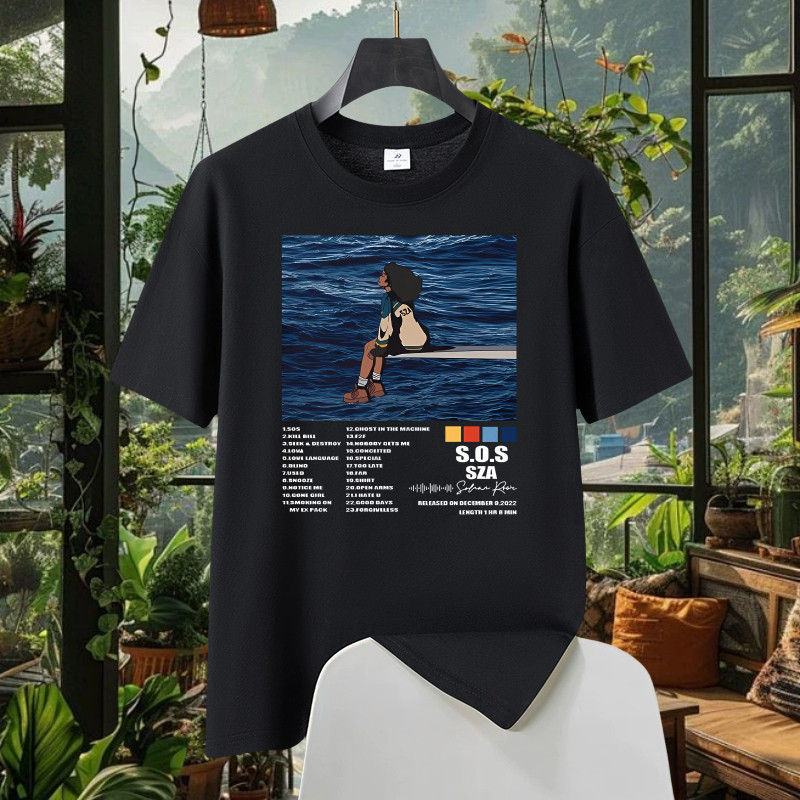 Fashion custom Tshirt Oversized Vinyl record SZA SOS Kaos