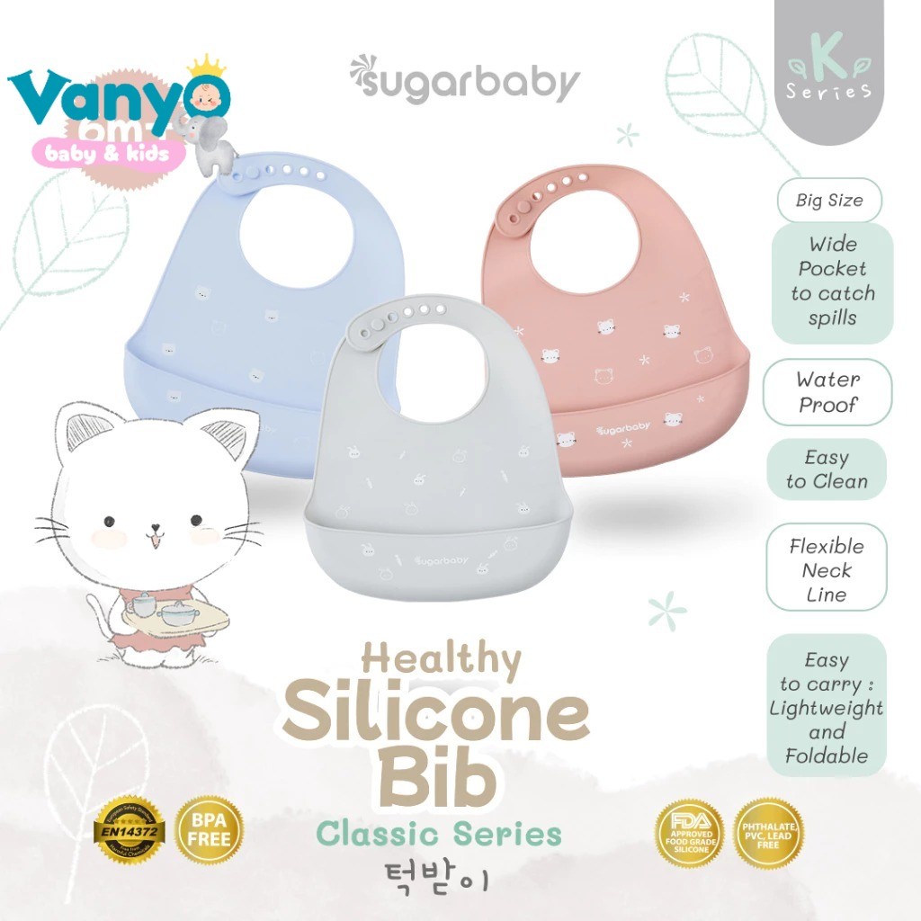 Sugar Baby Silicone Bib premium K-series Slabber bibs celemek makan MPASI anak apron makan bayi