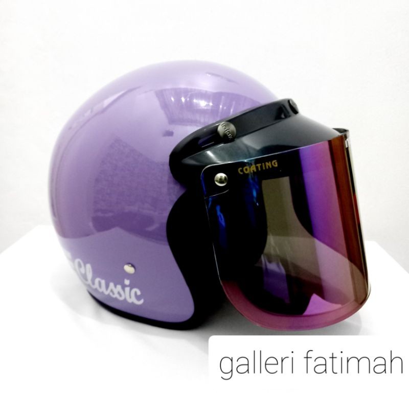 [HALIM JAYA] Helm bogo classic Ungu Glossy kaca helm flat cembung smoke bening pelangi silver gold p