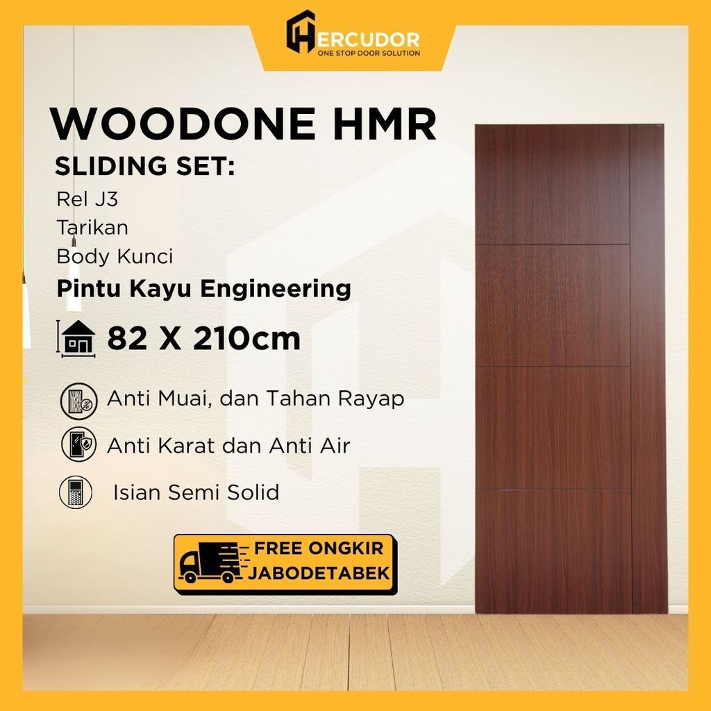 Pintu Geser HMR WOODONE LAMINATE - SET SLIDING (Rel+Handle+Kunci)