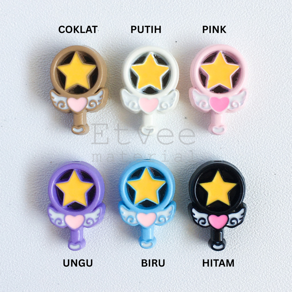 Manik mote besi alloy bead 3D tongkat magic wand stick star