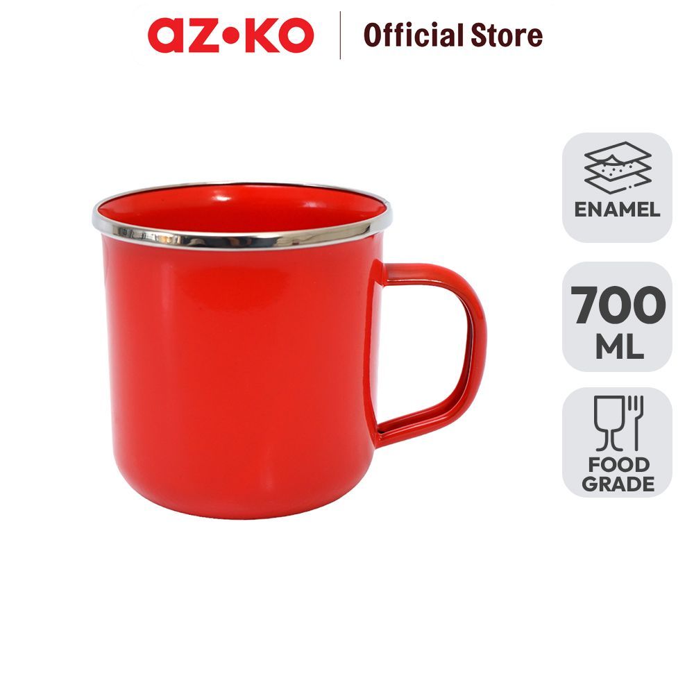 AZKO Kichero Mug Enamel 700 ml - Merah Gelas Minum Tea Cangkir Kopi Wadah Minuman Coffee Cup Teh
