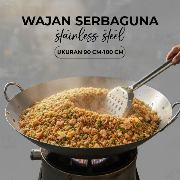 Wajan Stainless Steel Besar 90cm 100cm PenggorenganTebal Wok Kuali Goreng Jumbo Restoran & Catering 