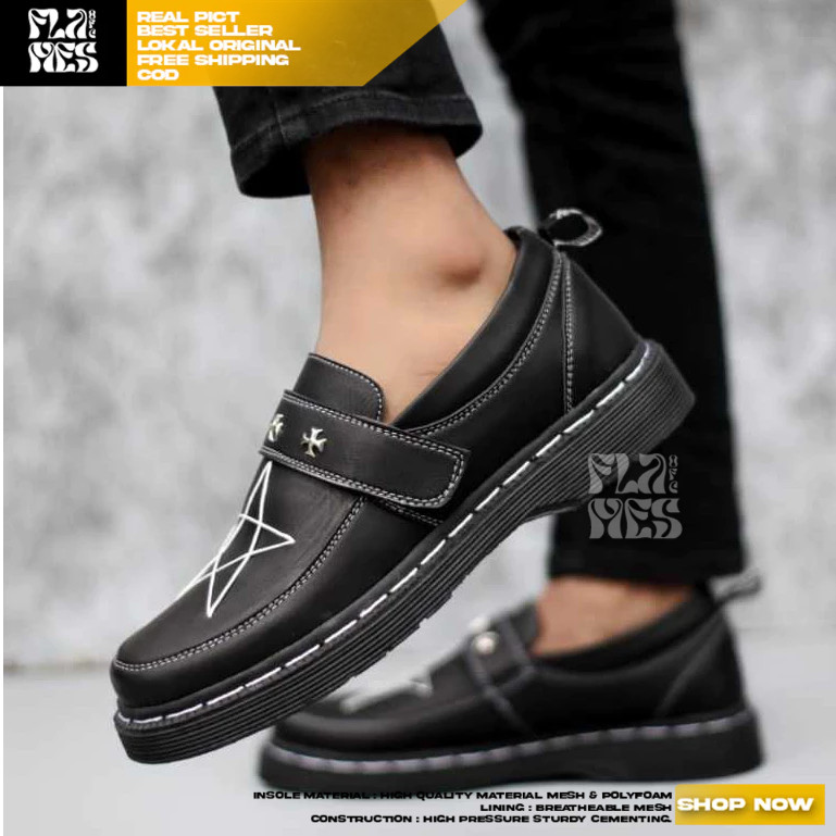 FLAMES AKESI - Sepatu Loafers Docmart Pria Casual Formal Pantofel Kerja Pria Hitam