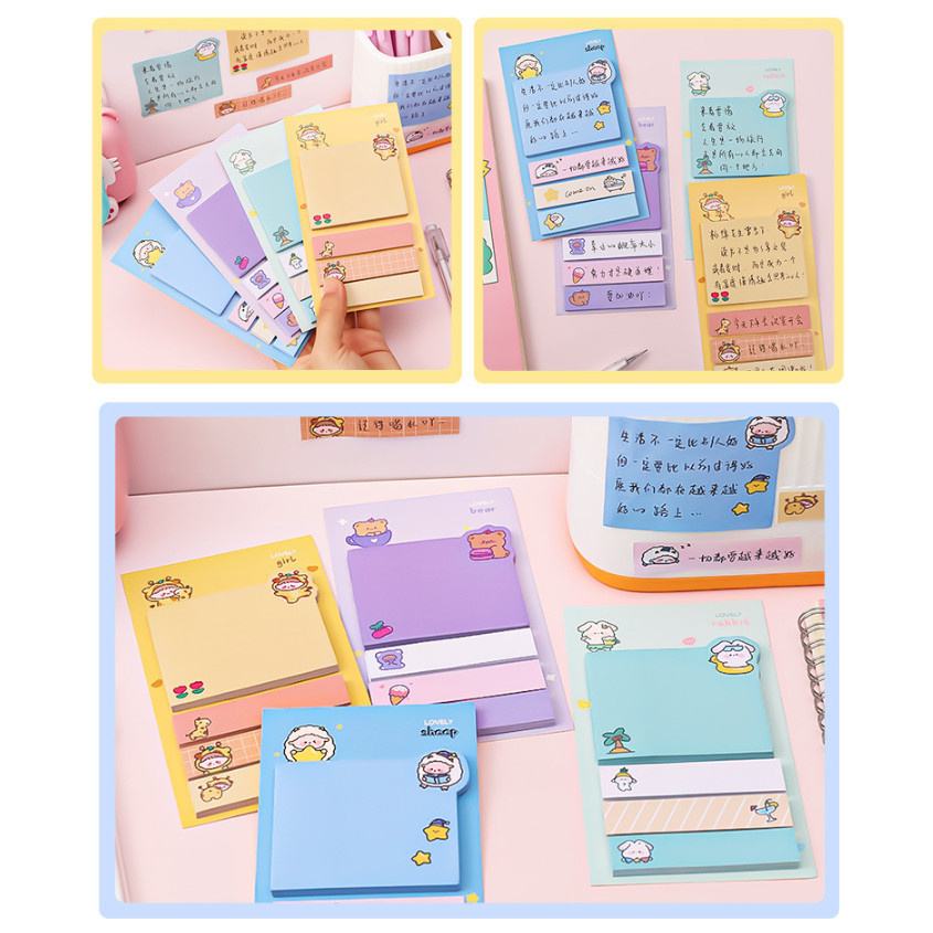 S6248 Paper Sticky Notes Cute Animal / Sticky Notes 4 Line / Pembatas Buku Motif Lucu /  Aesthetic S