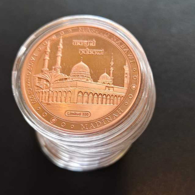 Koin Tembaga Murni Masjid Nabawi , Fine Copper 999 Limited 330 , 1 AVDP Ounce (28.35gr) dengan Kapsu