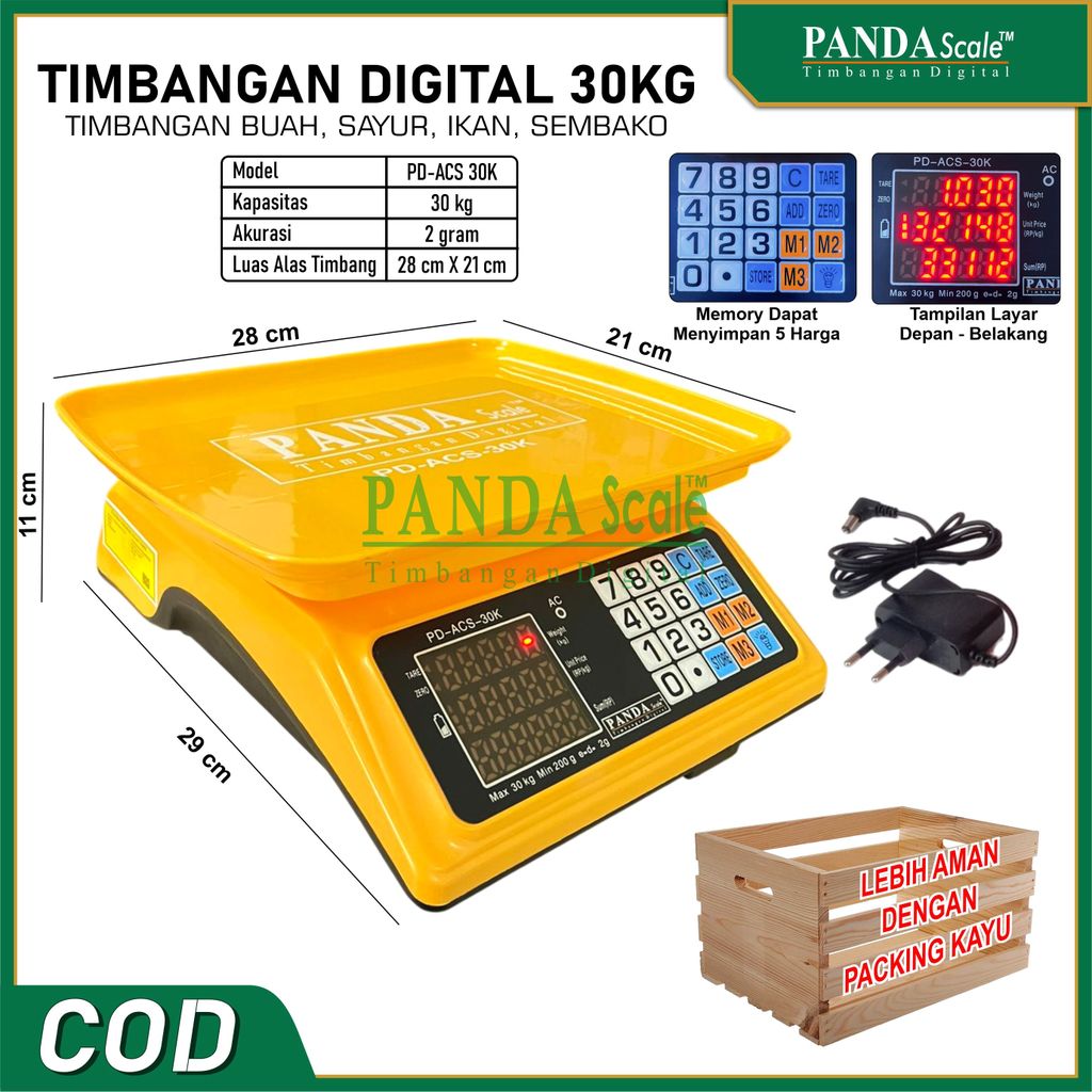 PANDA SCALE Timbangan Digital Buah Laundry Sembako 30kg PD-ACS-30kg